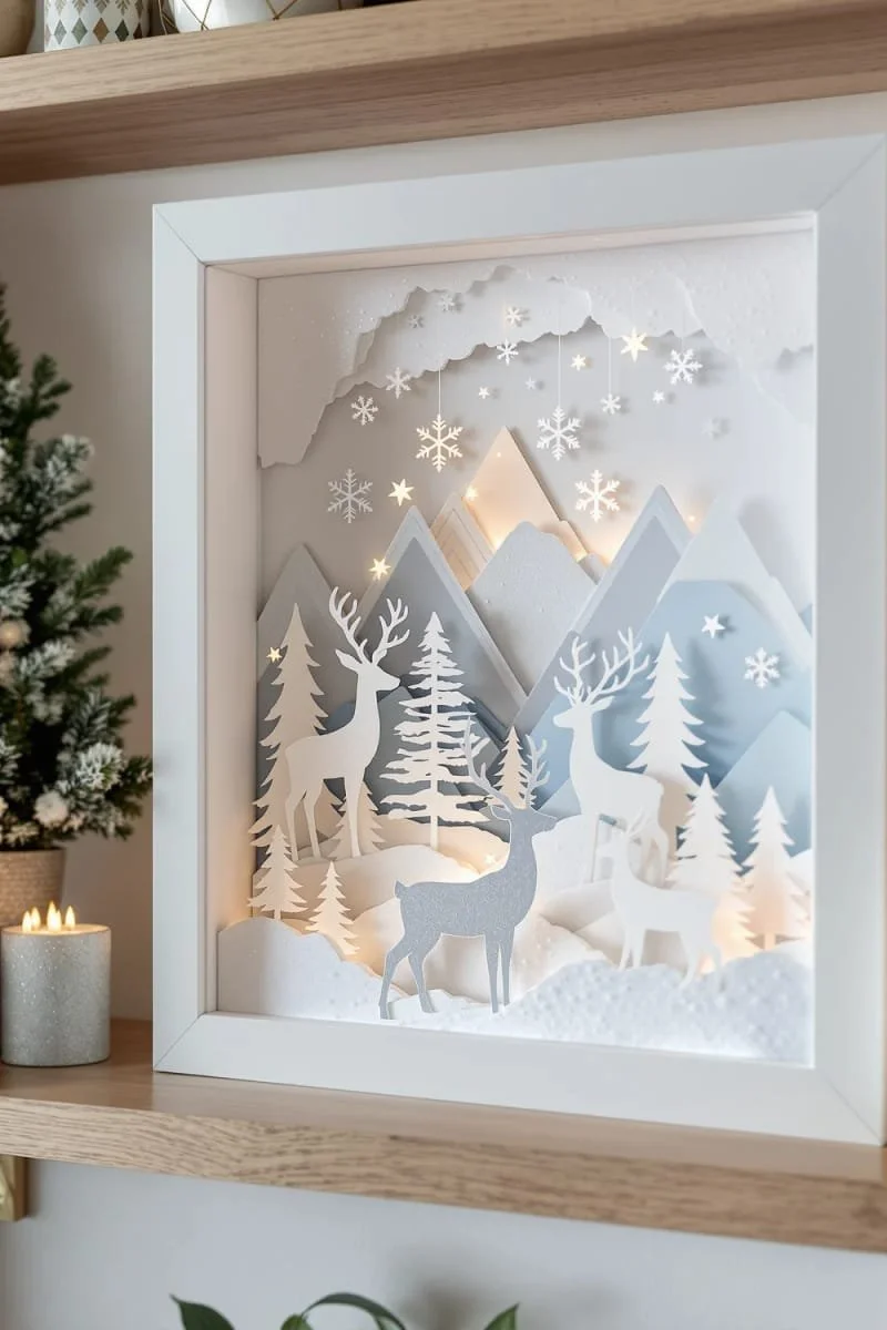 9. Escenas de renos de papel en shadowbox nevado