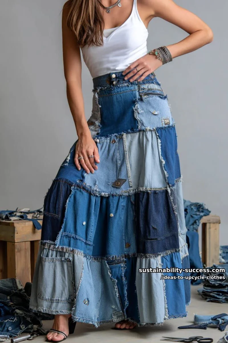 2. Falda larga de patchwork con jeans viejos - photo 3
