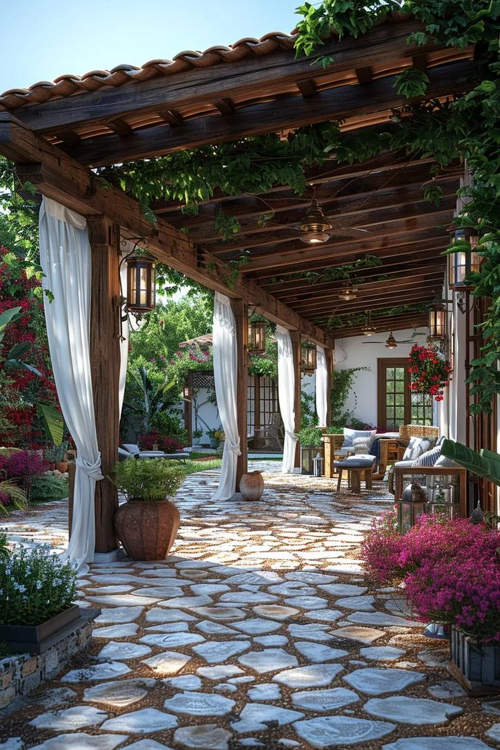 3. Pérgola rústica con telas colgantes - photo 3
