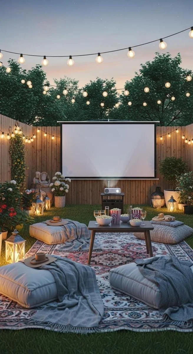 25. Pantalla de proyección para cine en el patio