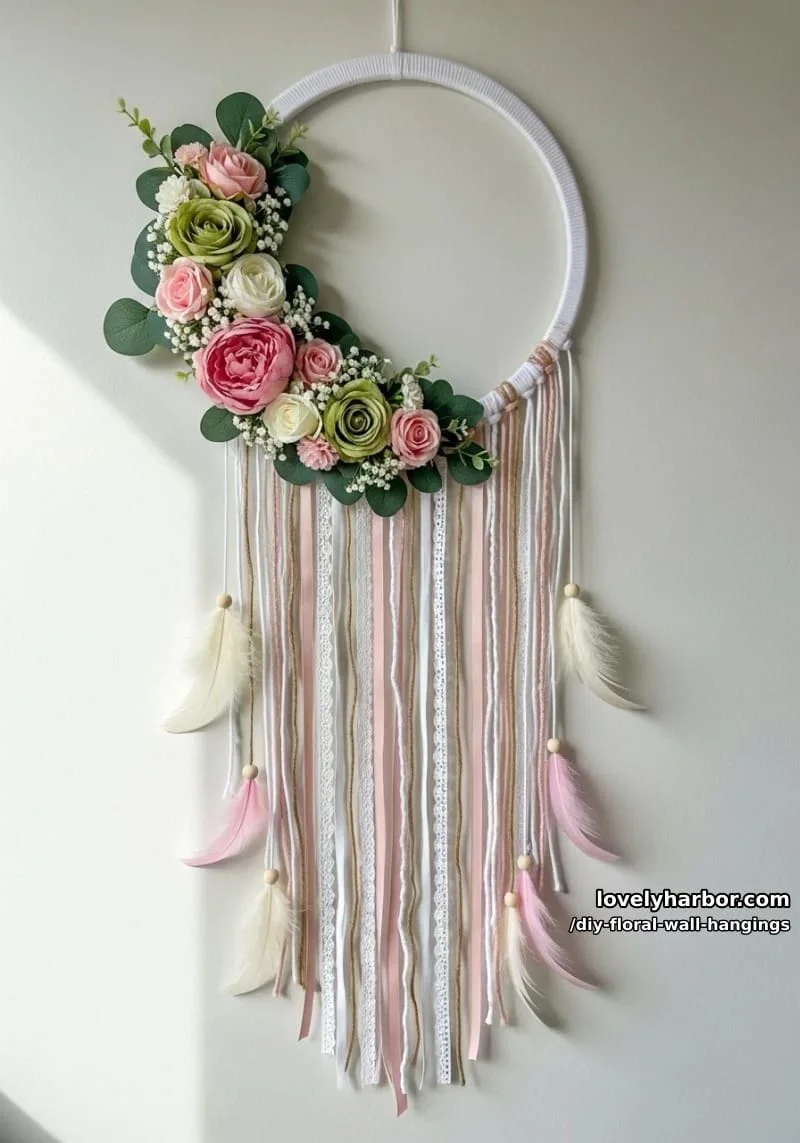 12. Atrapasueños floral con plumas e hilo de colores - photo 3