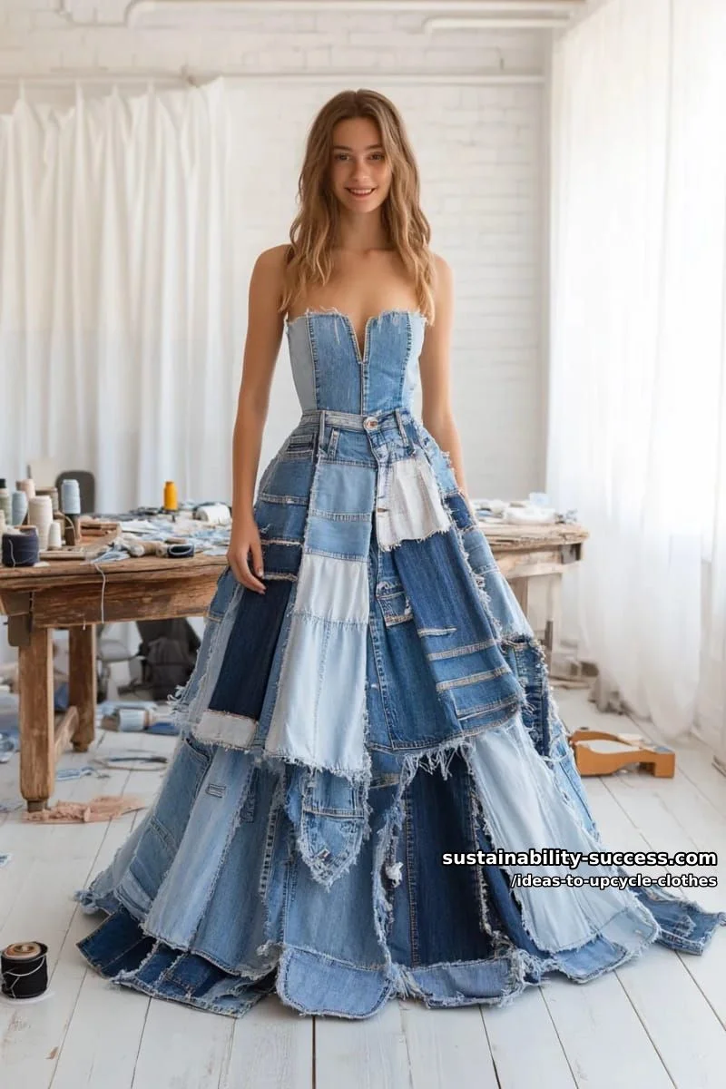 2. Falda larga de patchwork con jeans viejos