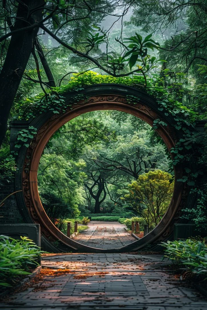 23. Puerta circular que asoma al jardín