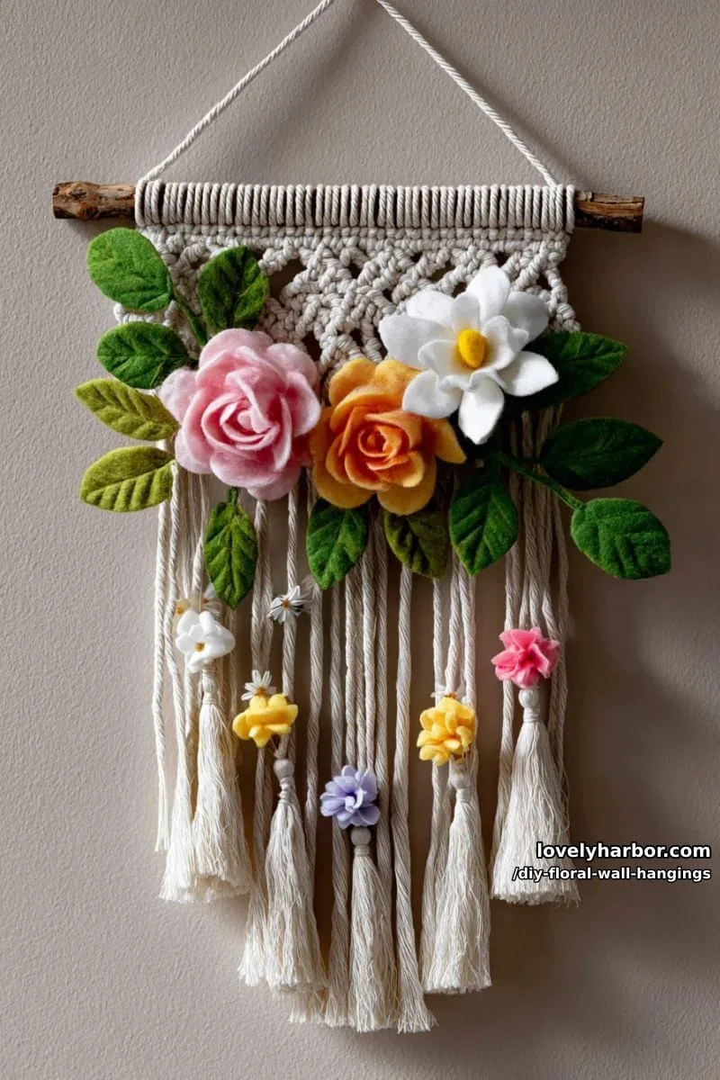 5. Colgante de macramé y flores de fieltro con borlas - photo 2