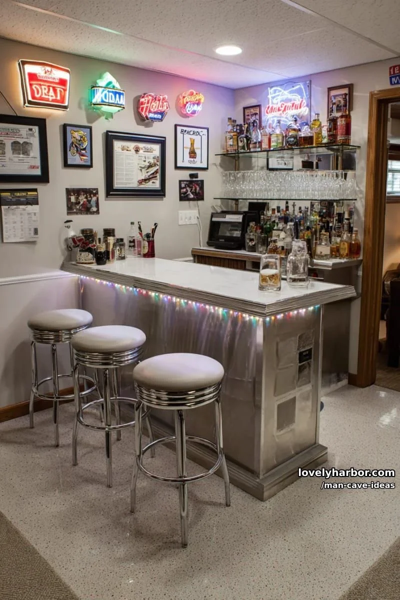 1. Barra retro con neones vintage y luces LED