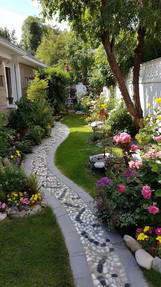 6. Sendero de mosaico de guijarros entre macizos - photo 2