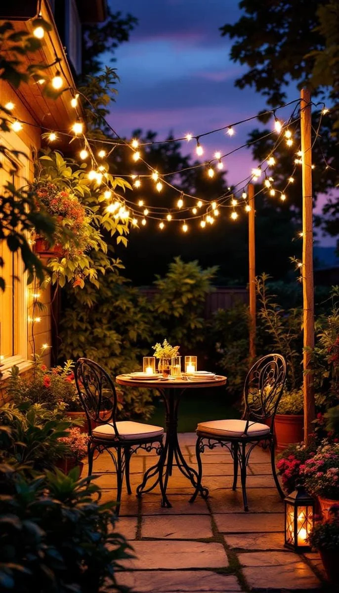 2. Toldo de luces de hadas sobre mesa bistró - photo 2