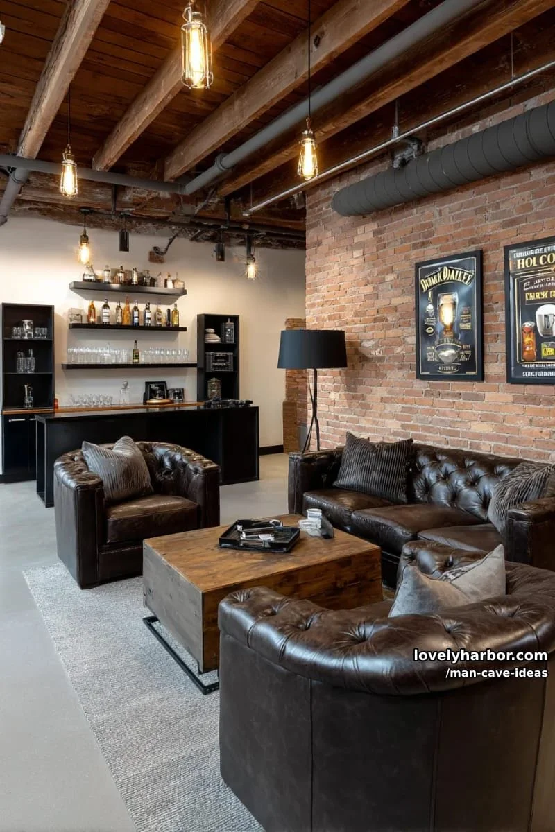 2. Salón industrial de whisky con ladrillo y sillones de cuero - photo 2
