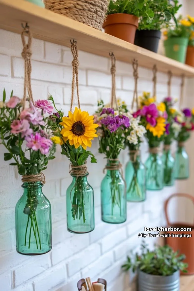 9. Bolsillos florales con botellas recicladas para jardín vertical