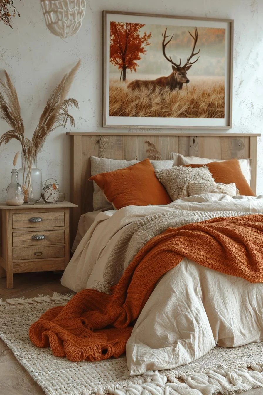 13. Decoración de dormitorio otoñal y terrosa