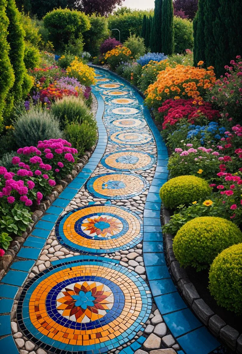 2. Sendero de mosaico floral vibrante - photo 2