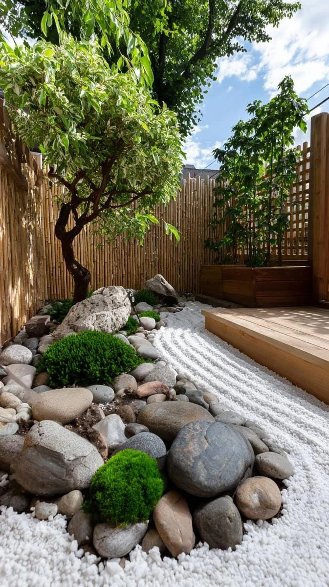 13. Mini jardín zen con grava rastrillada