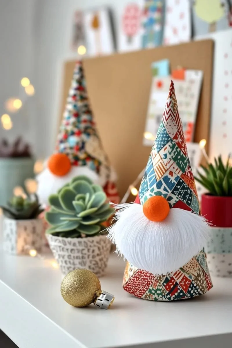 20. Gnomos navideños de conos de papel para la oficina