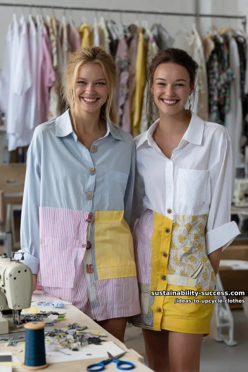 1. Camisas holgadas convertidas en vestidos bicolor - photo 2