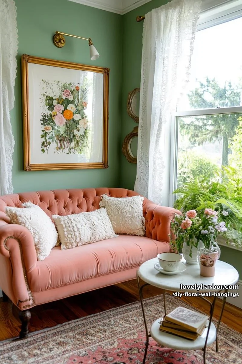 7. Collage de flores prensadas con marco de alambre vintage
