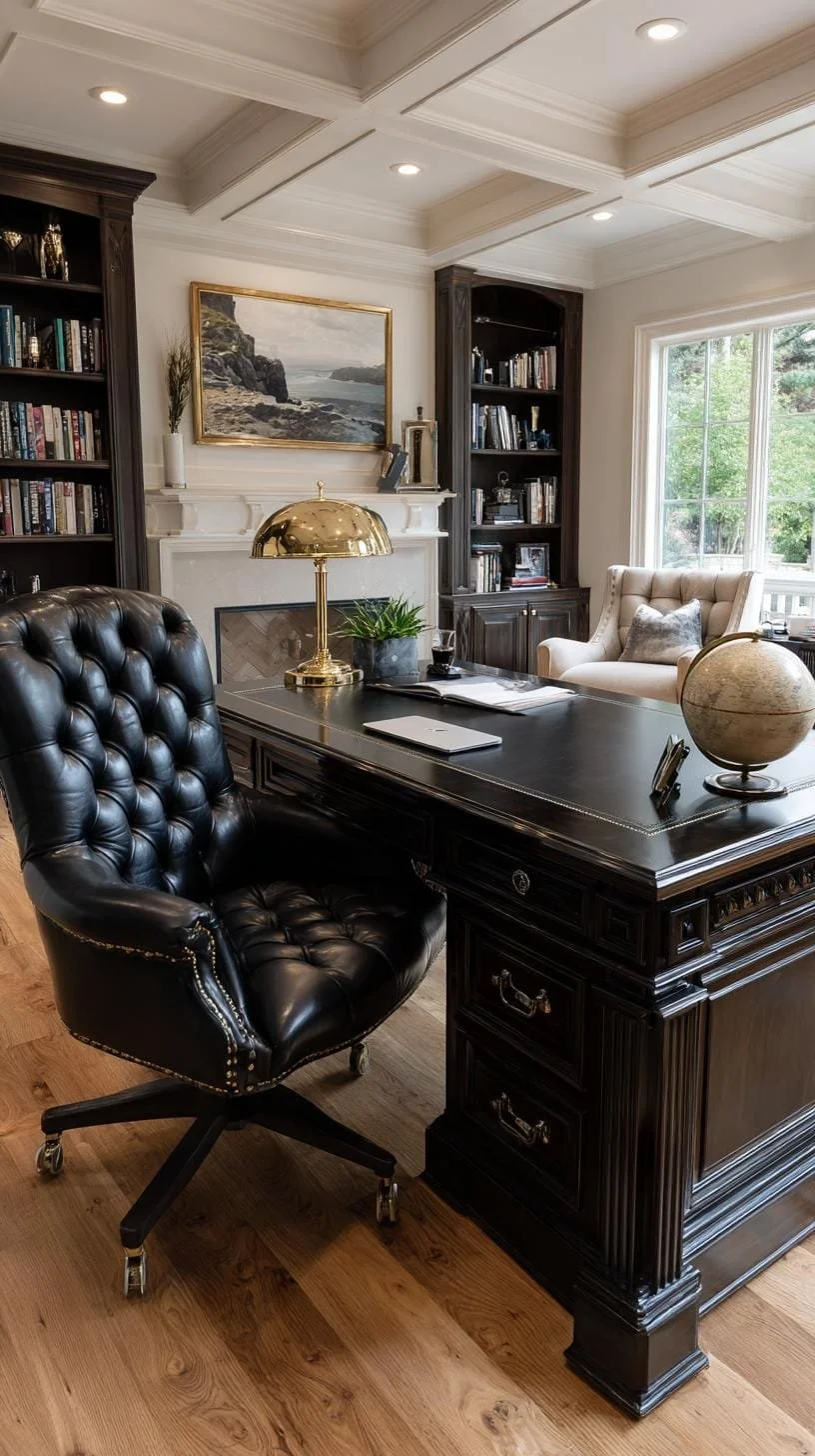 10. Escritorio ejecutivo con silla de cuero y libreros