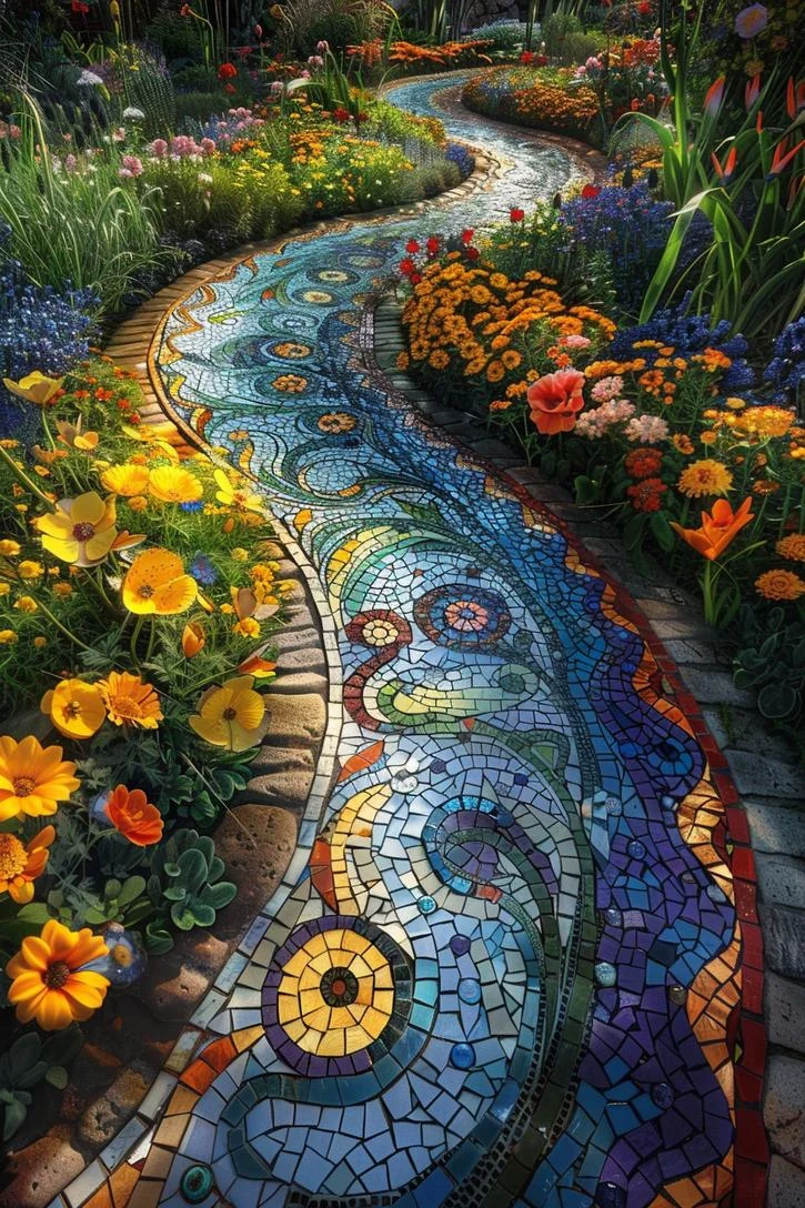 2. Sendero de mosaico floral vibrante