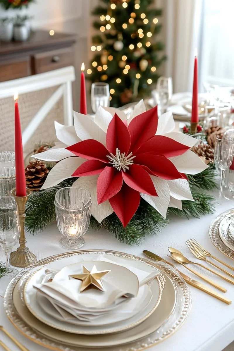 11. Flores de nochebuena de papel en capas para la mesa