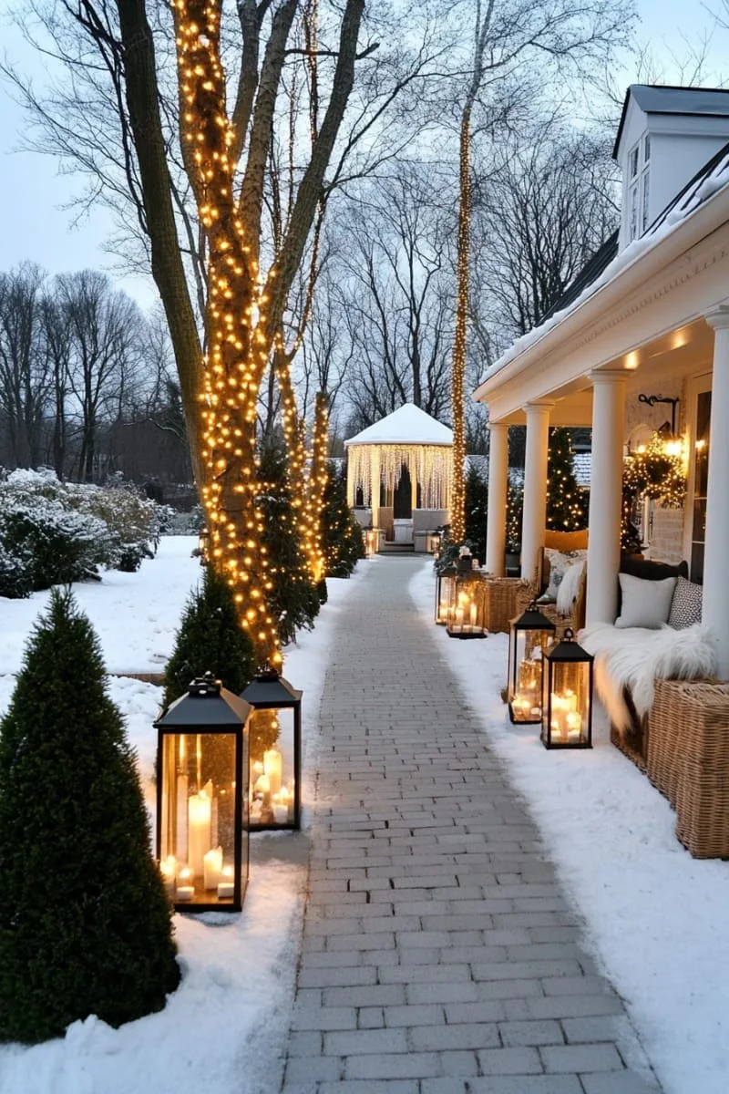10. Luces doradas en árboles sin hojas del jardín - photo 2