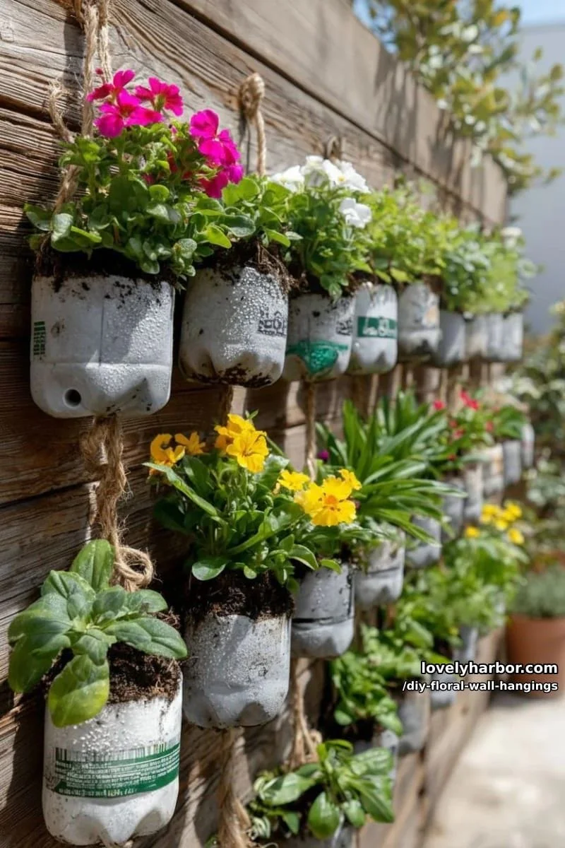 9. Bolsillos florales con botellas recicladas para jardín vertical - photo 3