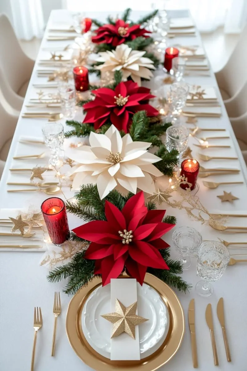 11. Flores de nochebuena de papel en capas para la mesa - photo 2