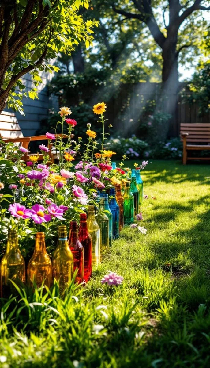 31. Borde de botellas de vidrio para macizos