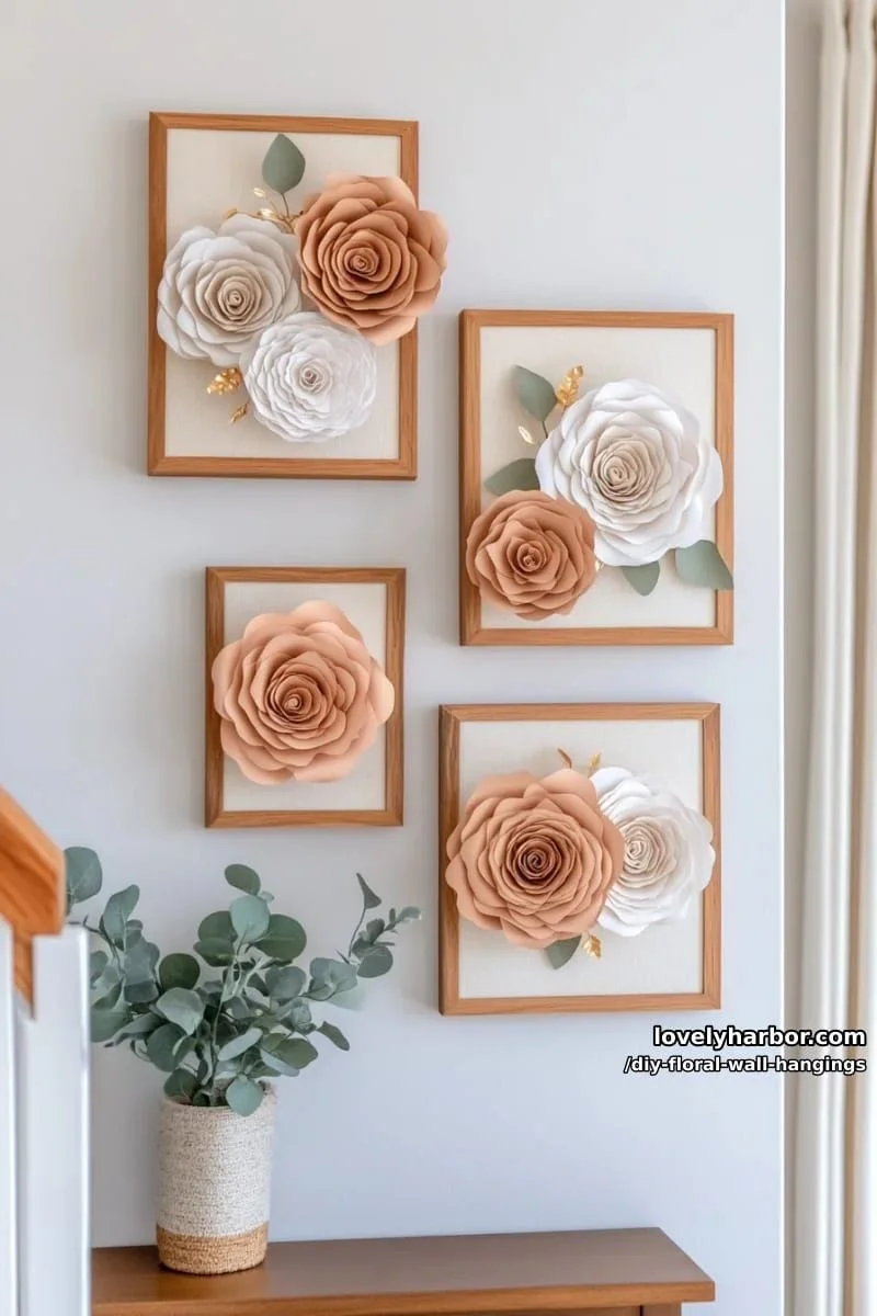 13. Rosas de papel con volumen sobre fondos neutros