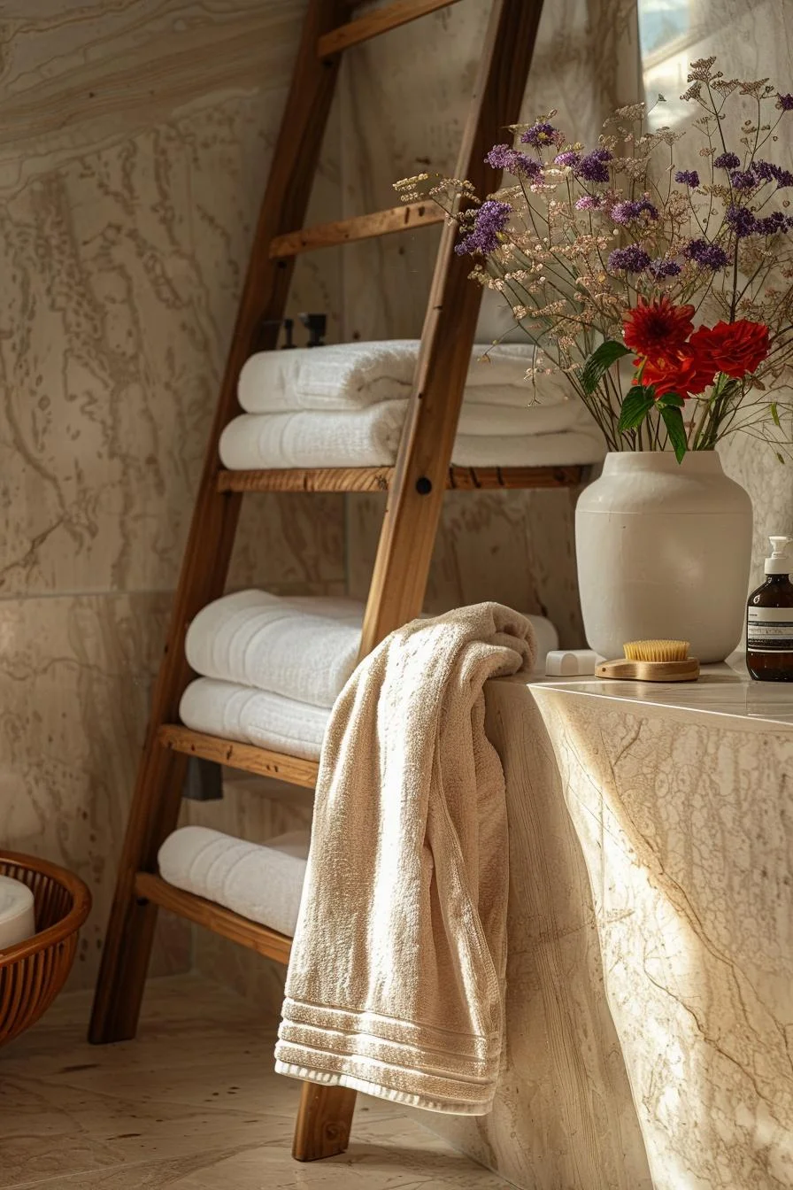 3. Escalera decorativa para toallas y ropa de baño