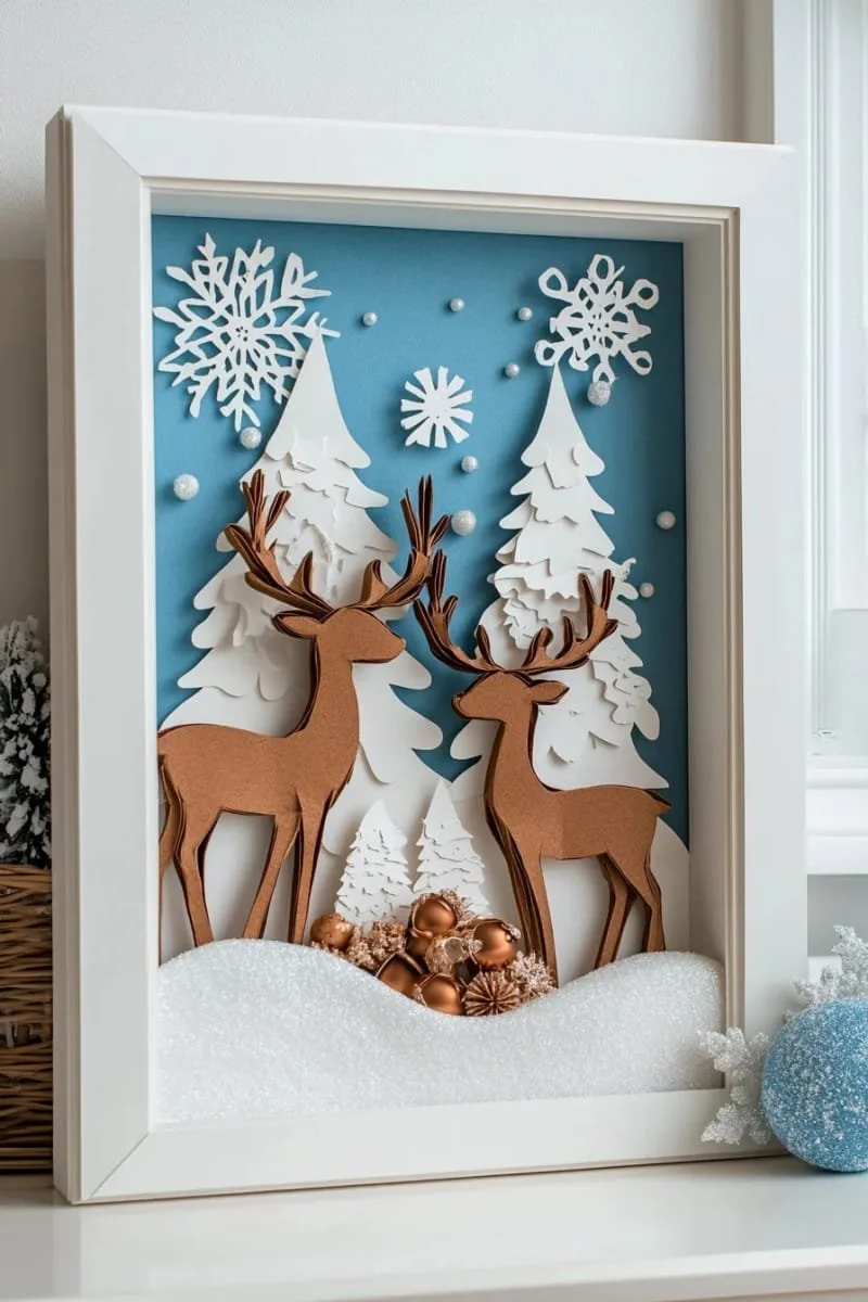 9. Escenas de renos de papel en shadowbox nevado - photo 3