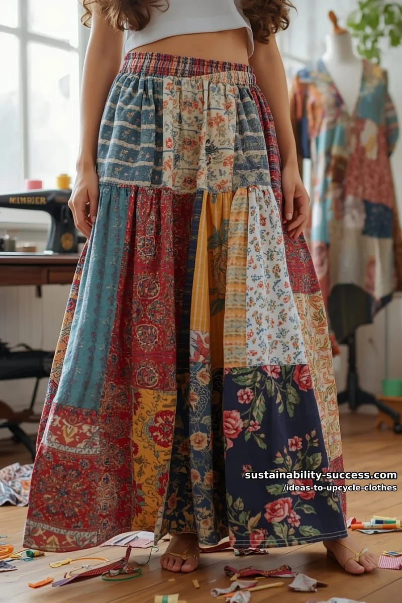 13. Falda maxi bohemia con camisas estampadas
