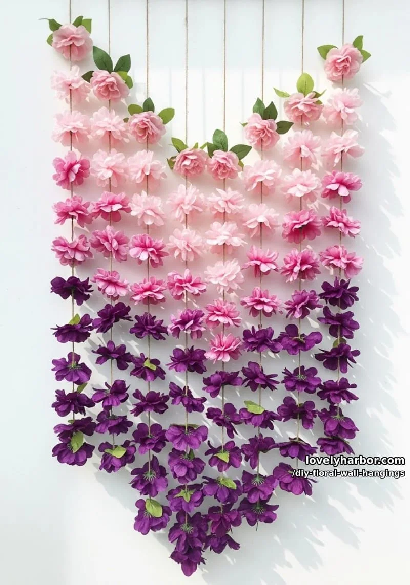 3. Guirnalda de flores en degradado rosa y morado estilo boho