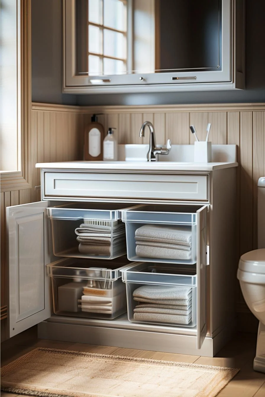 12. Cajas apilables para ordenar el baño