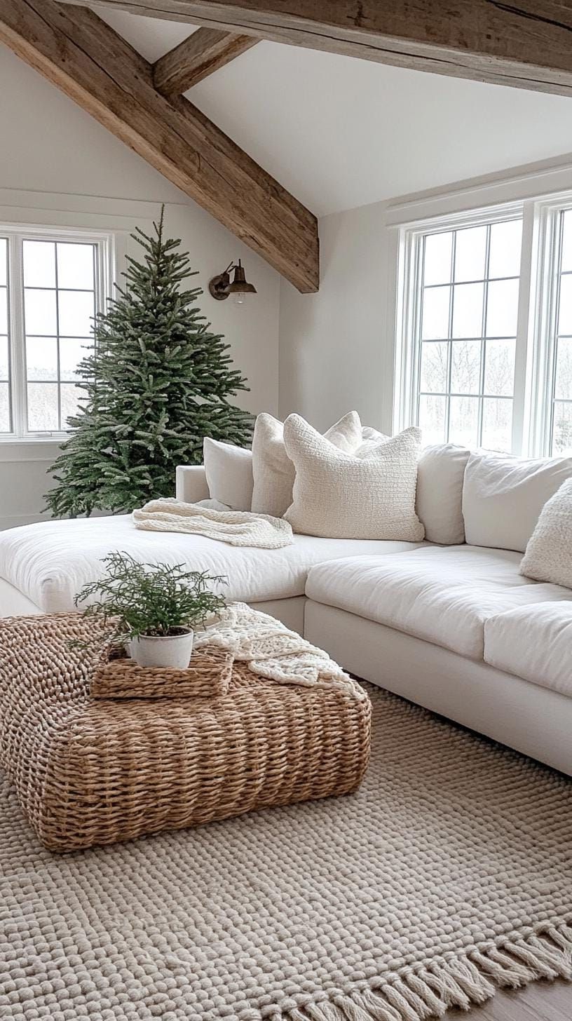 16. White-Washed Living Room for Christmas