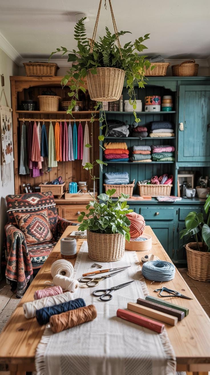 6. Boho Craft Room With Painted Wood Cabinets - photo 4