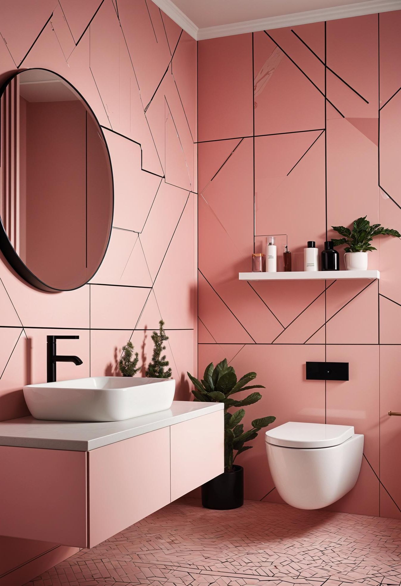 16. Geometric Patterns in a Pink Bathroom - photo 2