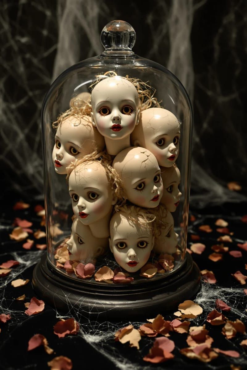 6. Creepy Doll Heads Displayed Under a Glass Dome - photo 2