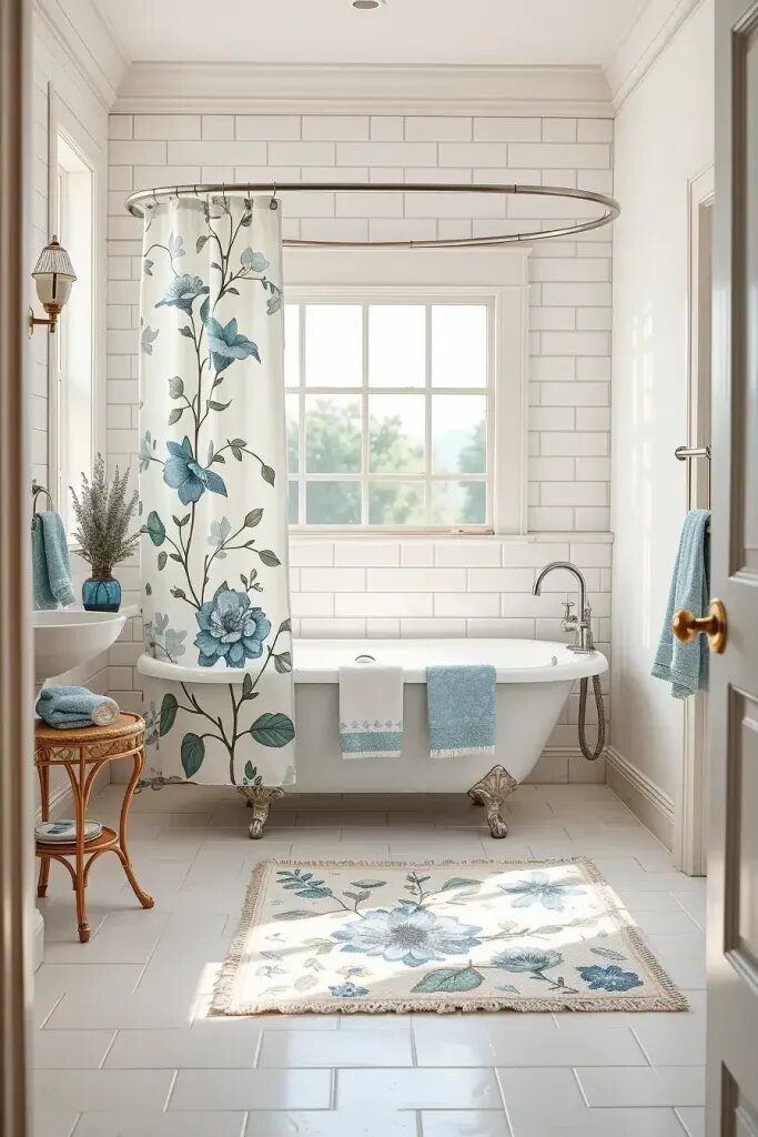 Sage And Blue Shower Curtain And Rug Pairings