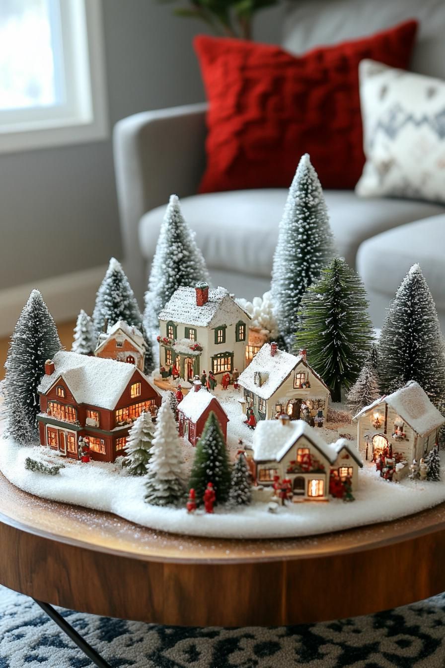 1. Miniature Winter Village Scene