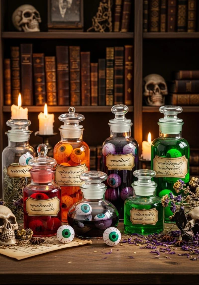 2. Apothecary Jars Filled with Colored Liquid and Floating Eyeballs - photo 2