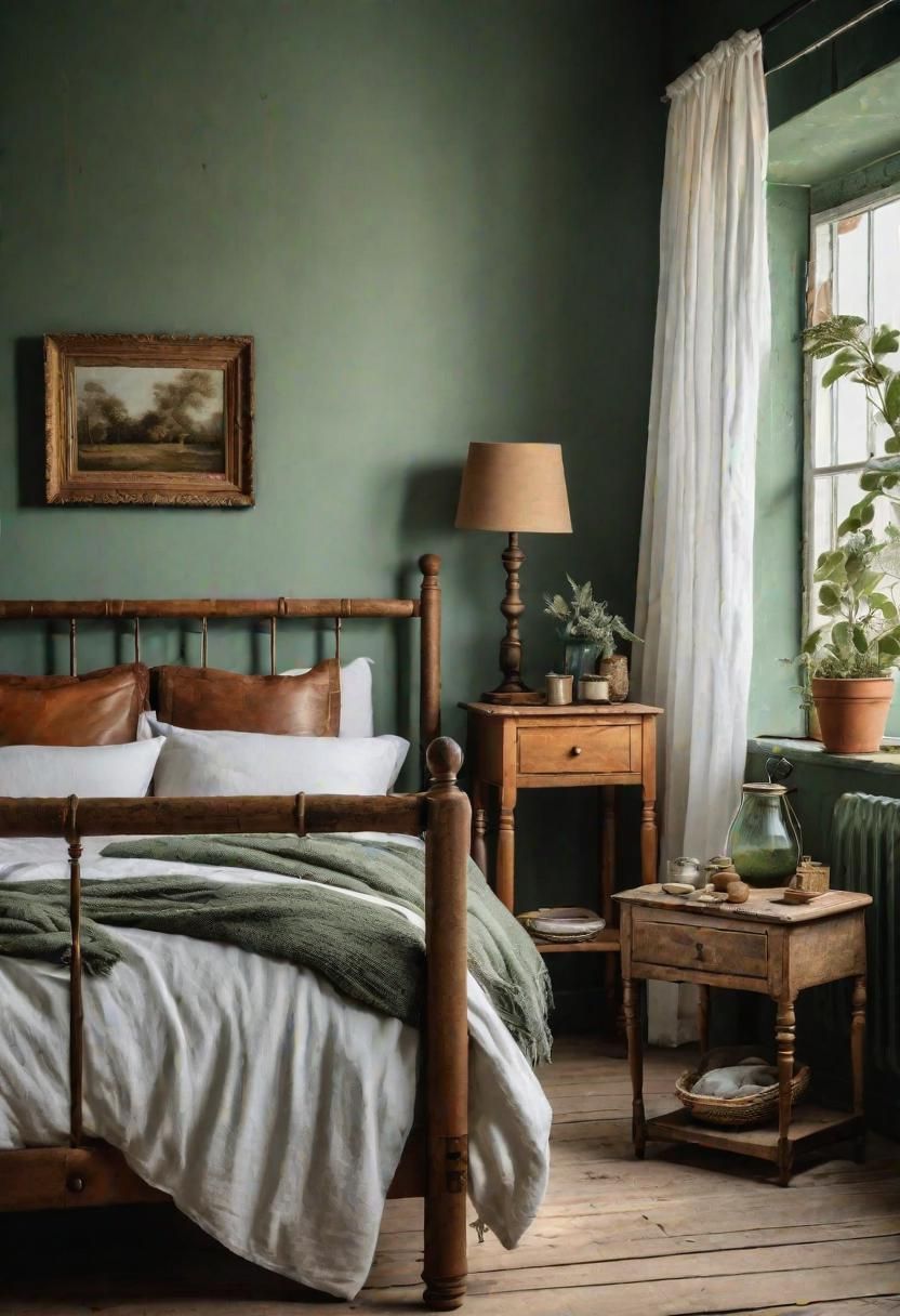 15. Vintage-Style Sage Green Bedroom