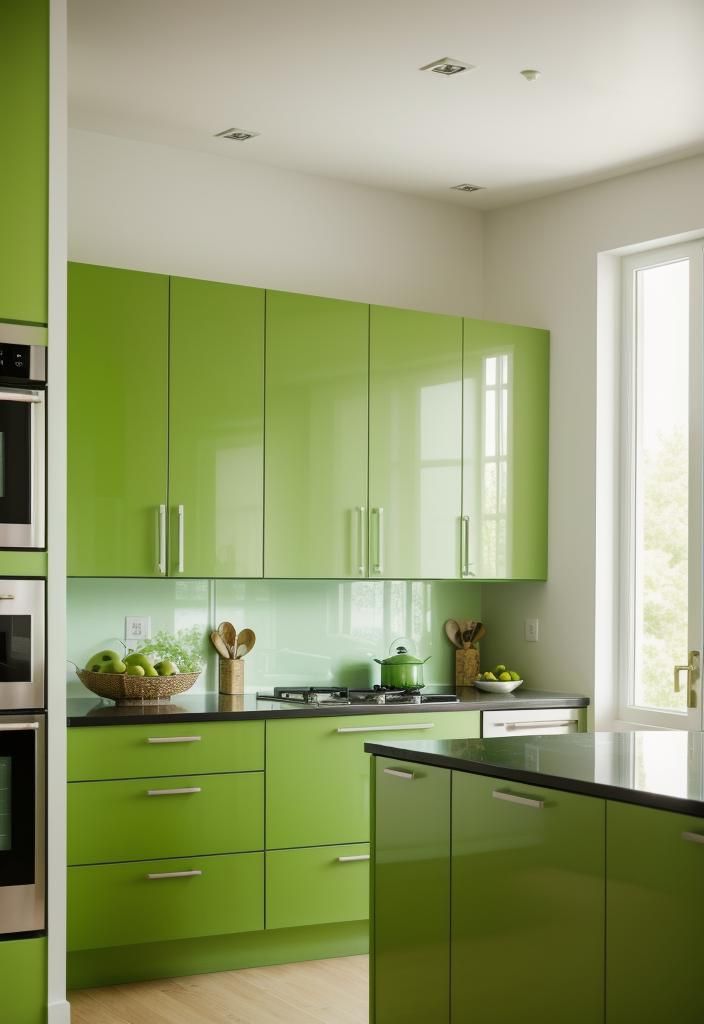 14. Apple Green Cabinets with Black Hardware