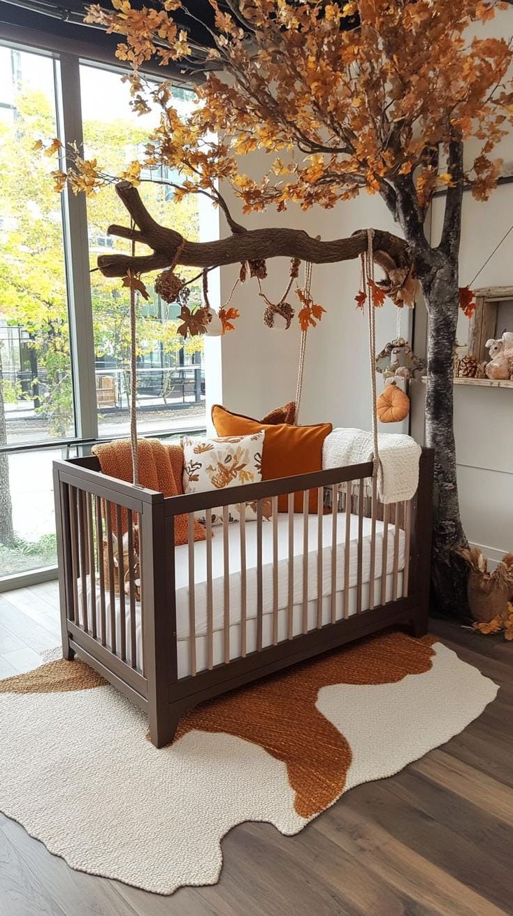 14. Timberland Nursery with Layered Textures and Natural Fibers