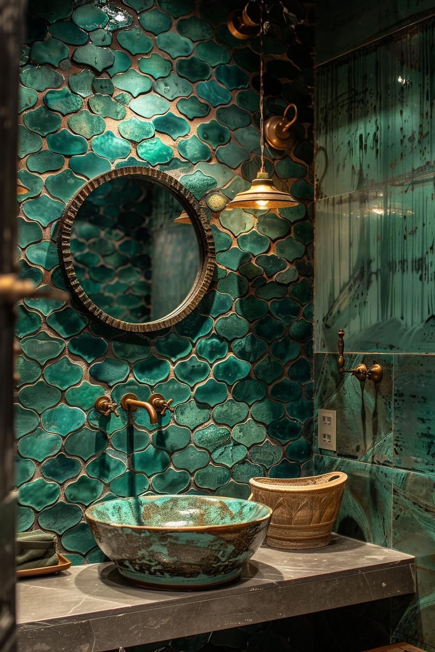 5. Deep Green Fish Scale Tile Shower - photo 2