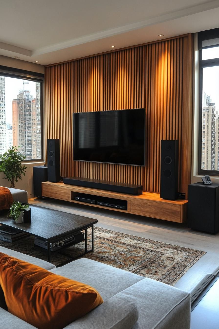1. Wood Slat TV Wall Decor