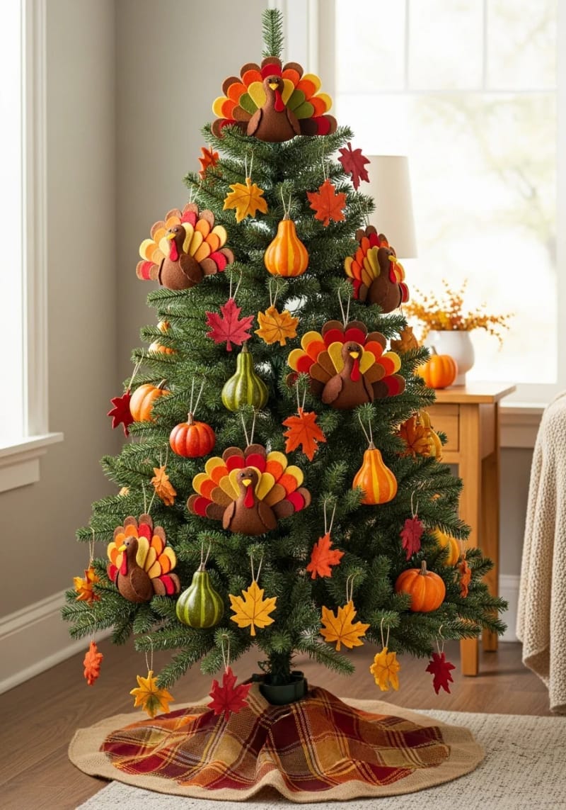 13. Kid-Friendly Tree with Felt Turkeys and Gourds - photo 2