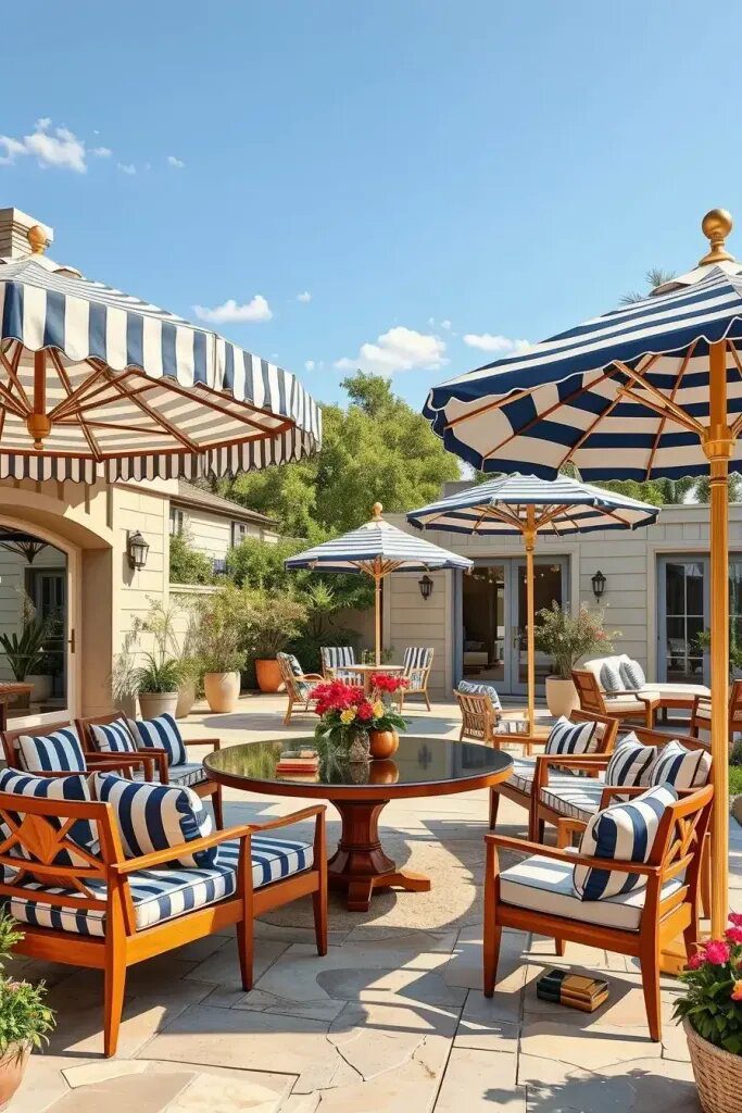 Navy-and-White Umbrellas for Outdoor Shade