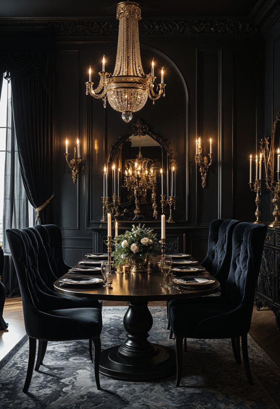 14. Dramatic Gothic Glam Dining Decor