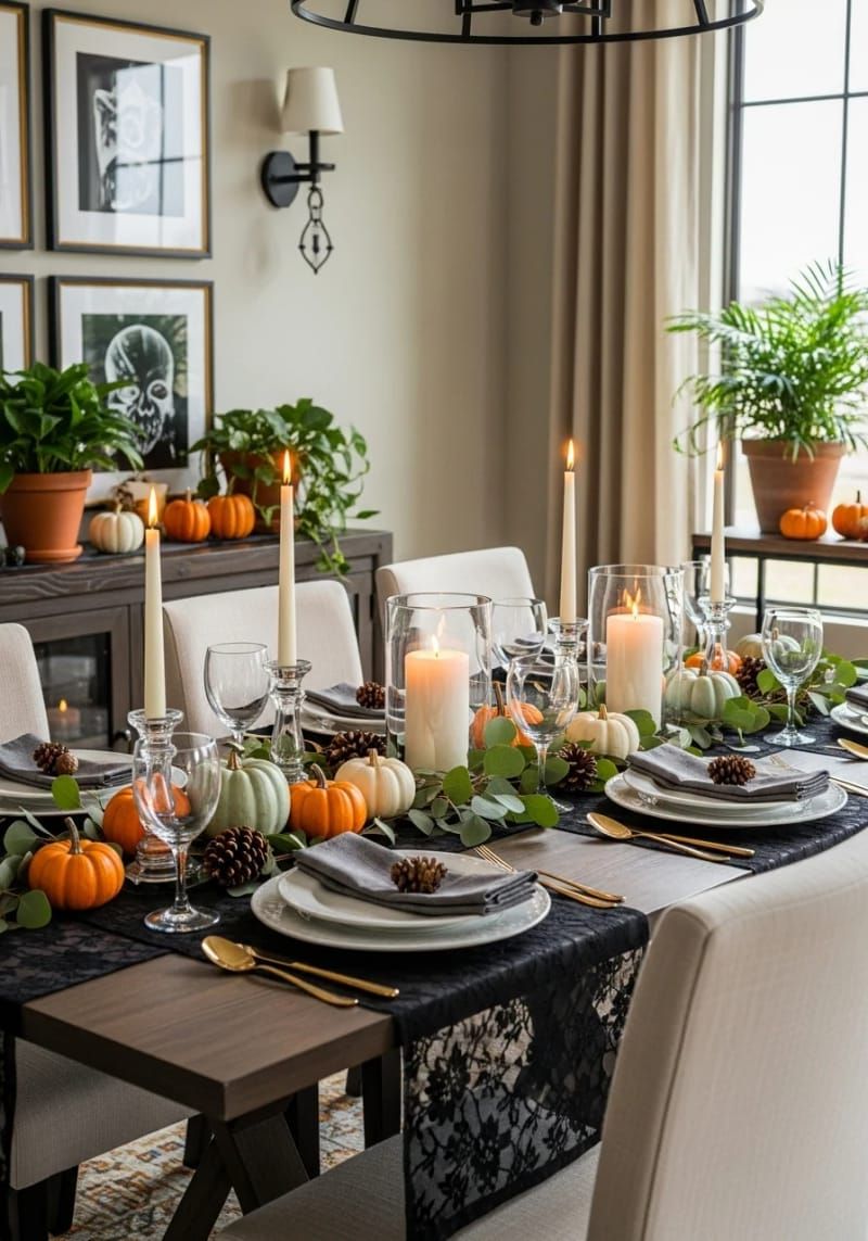 8. Black Lace Runners with Mini Pumpkins - photo 2