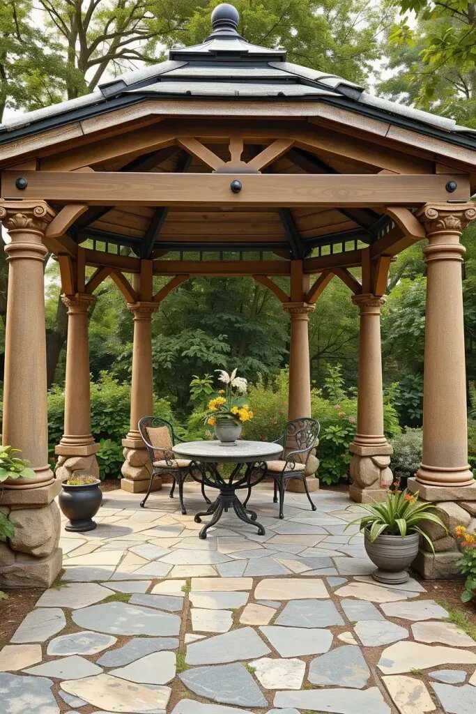 Natural Stone Accents for Gazebo Style