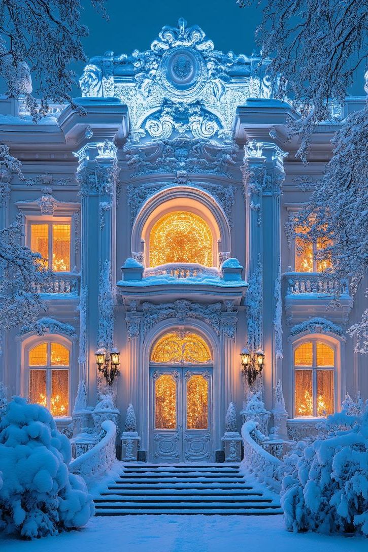 8. Frosty Blue and White Facade Lights